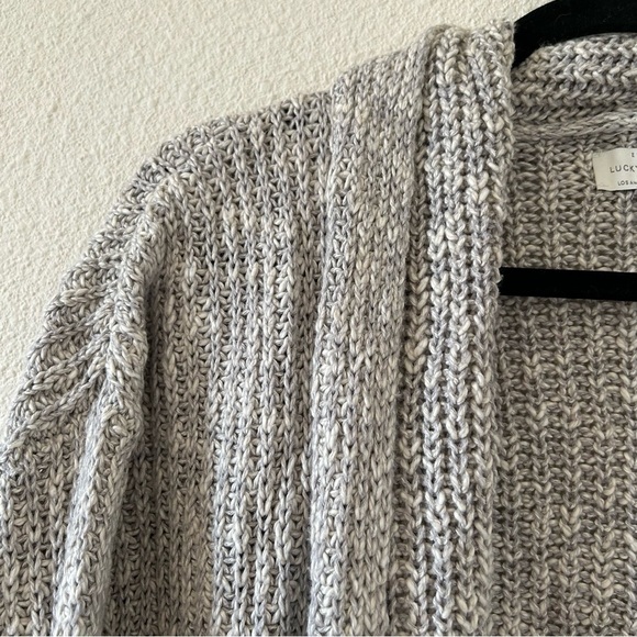 LUCKY BRAND Knit Open Front Cardigan Oatmeal Beige Women Sz Medium - Picture 3 of 6